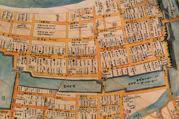 1812年「福岡城下町博多近隣古図」より天神界隈を抜粋（所蔵：九州大学付属図書館）
